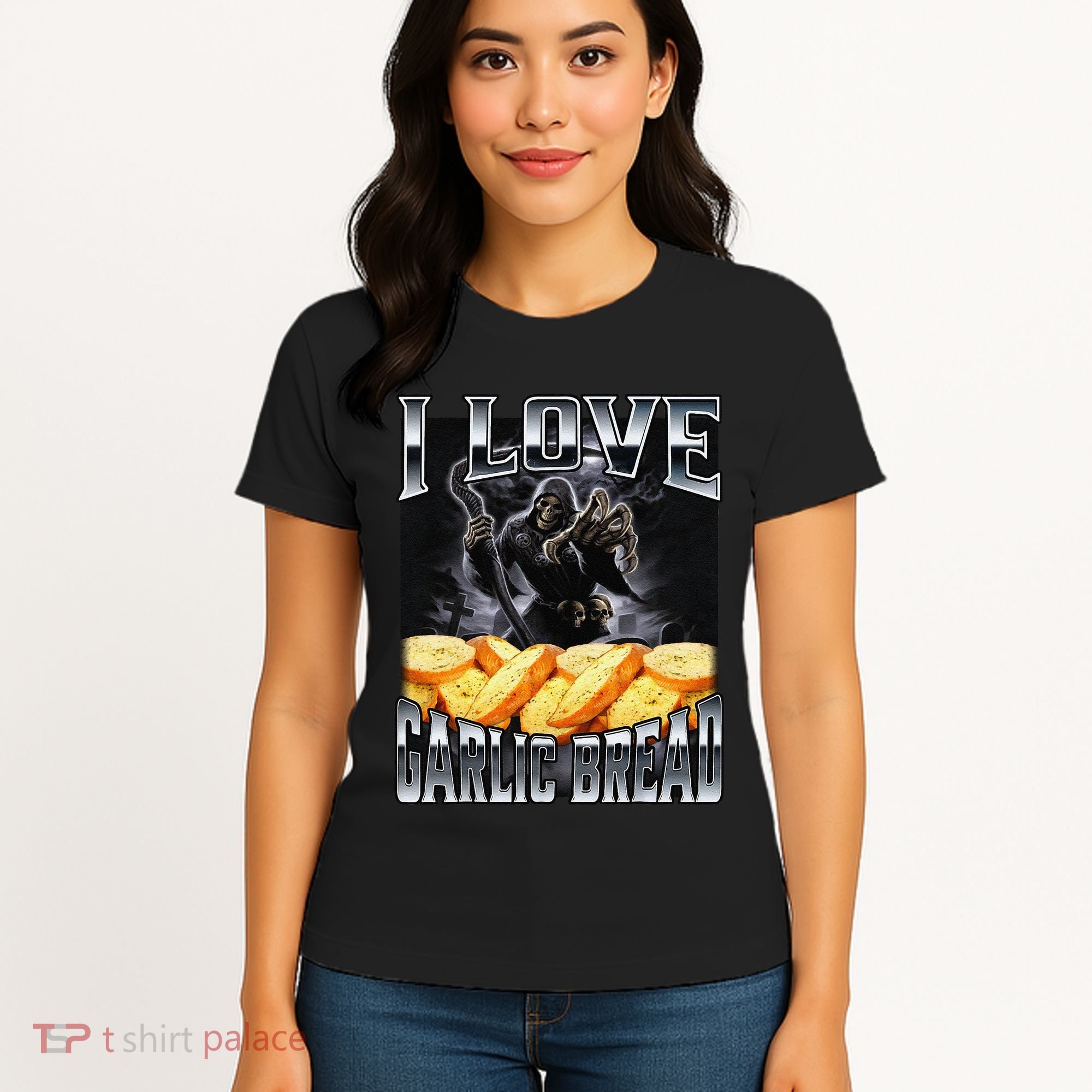 Funny Cringe Skeleton Meme I Love Garlic Bread Women's T-Shirt