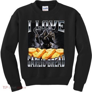 Funny Cringe Skeleton Meme I Love Garlic Bread Kids Sweatshirt