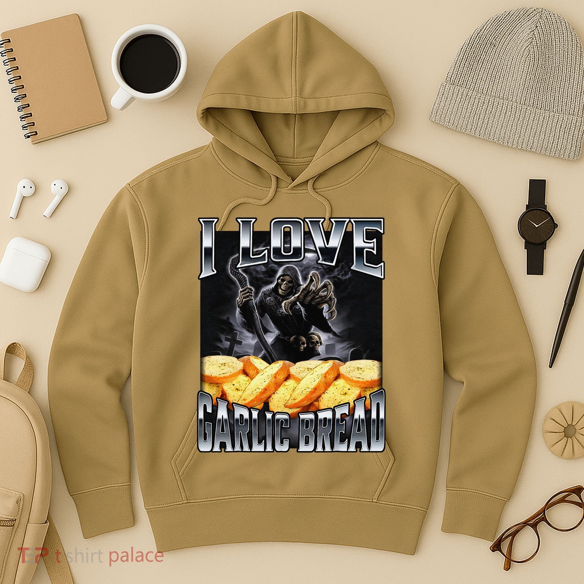 Funny Cringe Skeleton Meme I Love Garlic Bread Hoodie