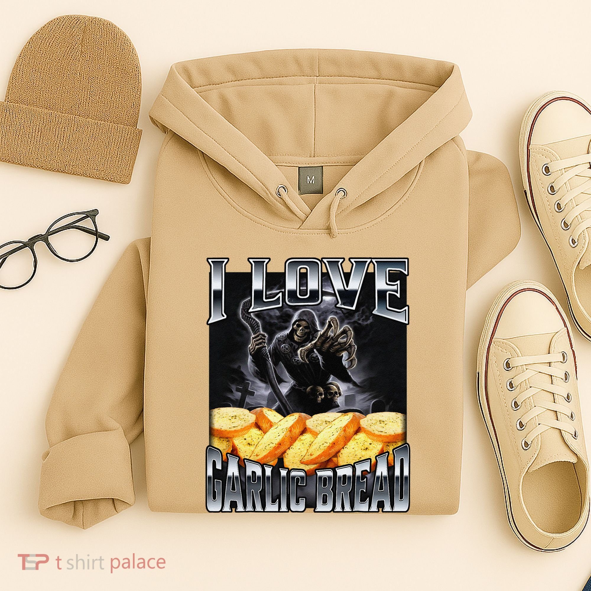 Funny Cringe Skeleton Meme I Love Garlic Bread Hoodie