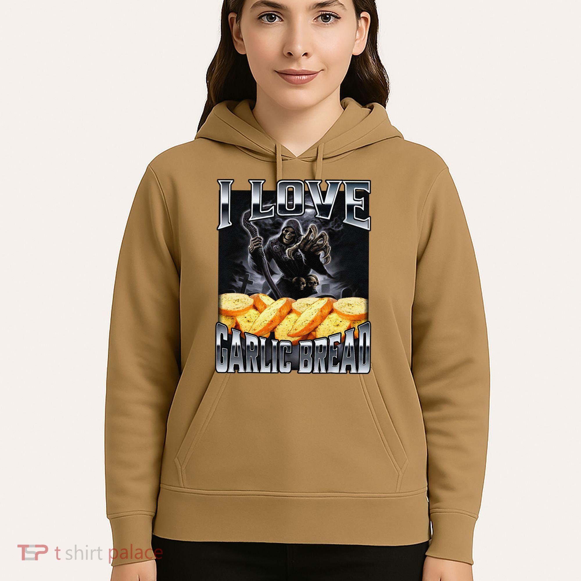 Funny Cringe Skeleton Meme I Love Garlic Bread Hoodie