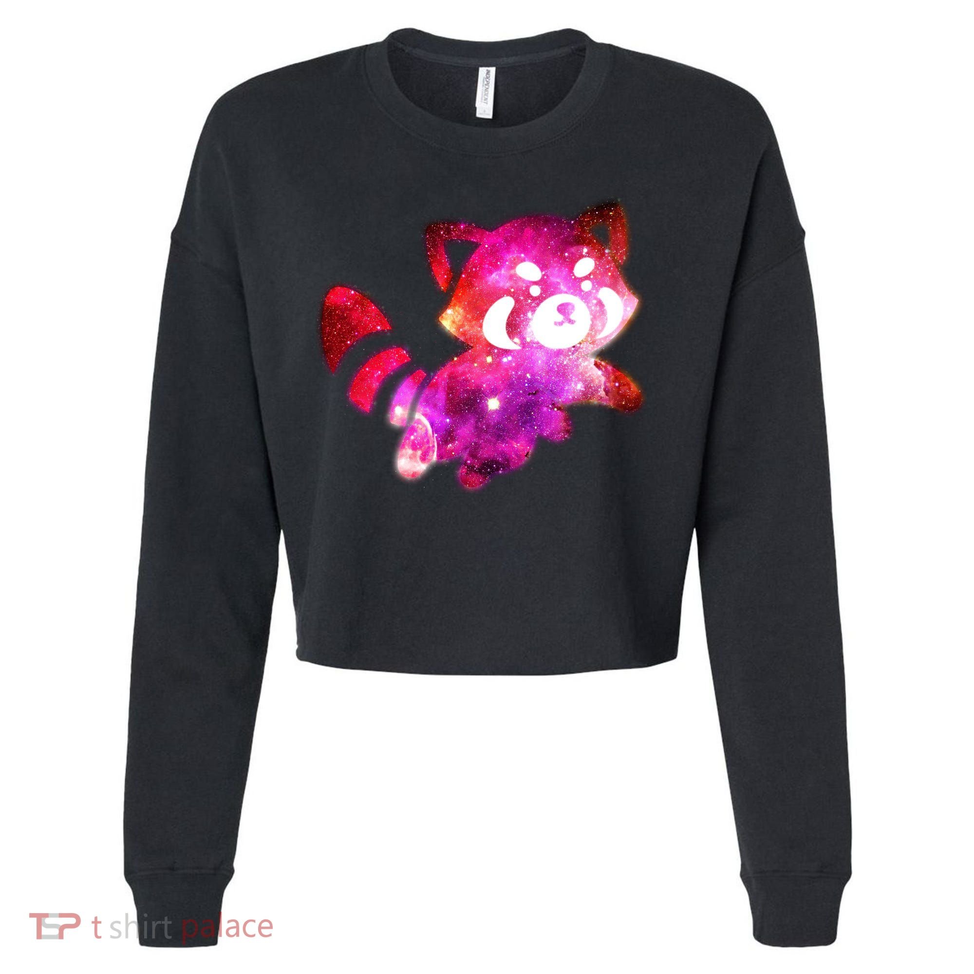 Funny Cute Space Galaxy Red Panda Cropped Pullover Crew