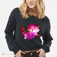 Funny Cute Space Galaxy Red Panda Cropped Pullover Crew thumb 2