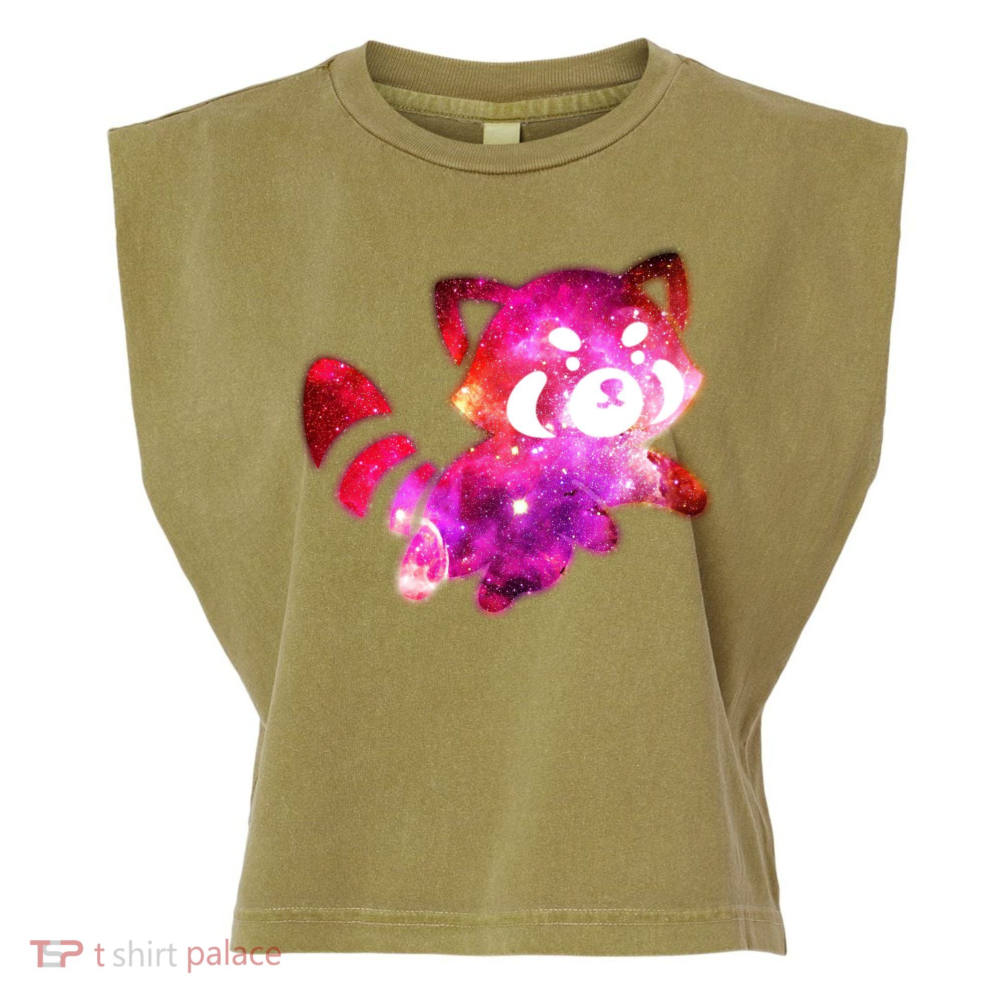 Funny Cute Space Galaxy Red Panda Garment-Dyed Women's Muscle Tee
