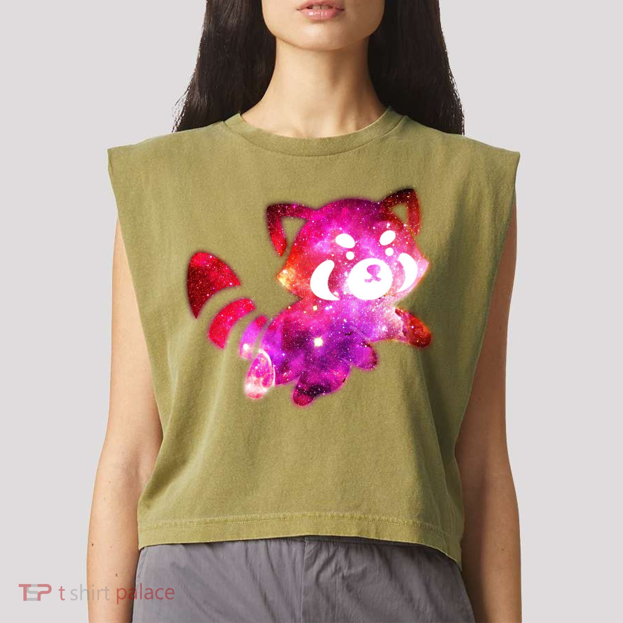 Funny Cute Space Galaxy Red Panda Garment-Dyed Women's Muscle Tee