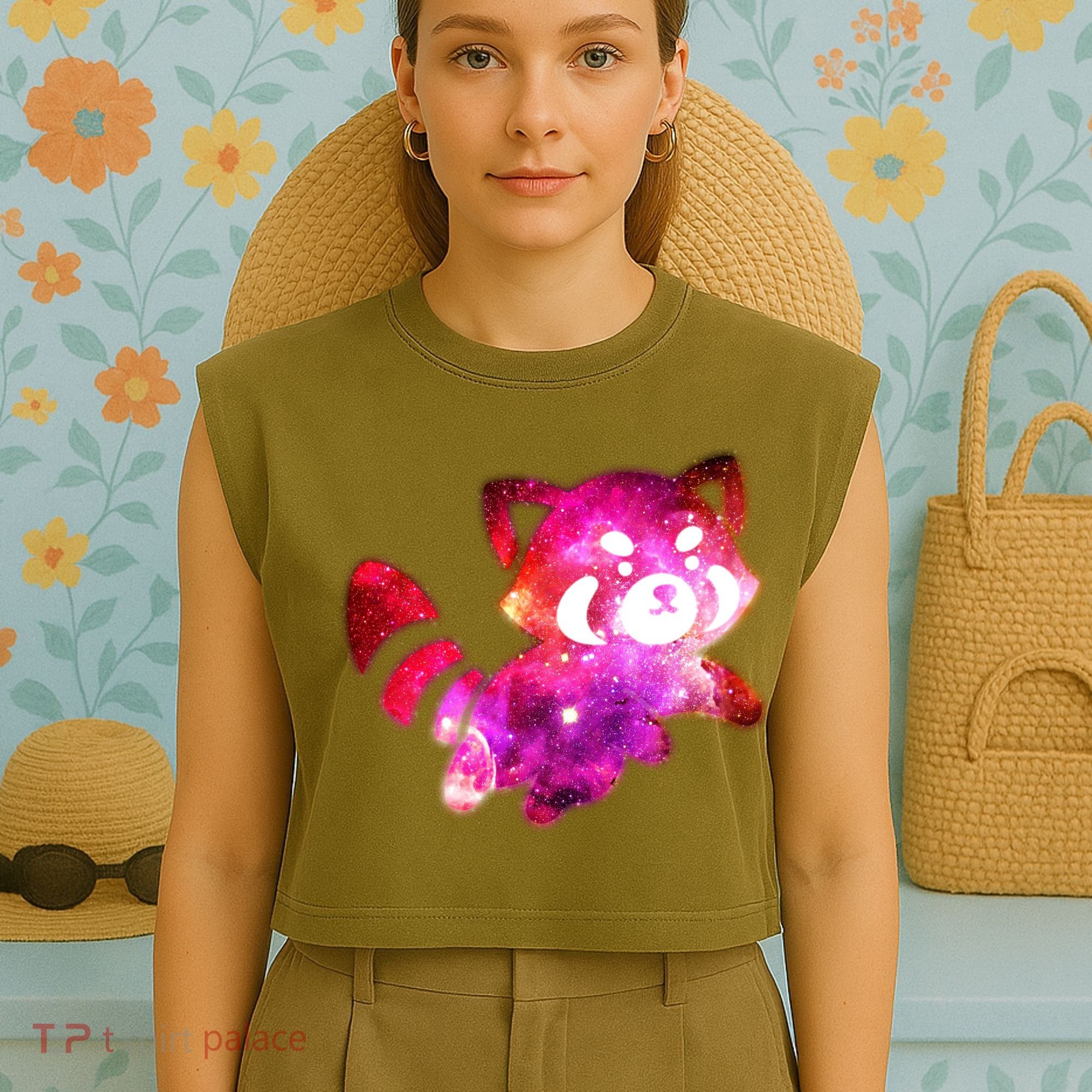 Funny Cute Space Galaxy Red Panda Garment-Dyed Women's Muscle Tee