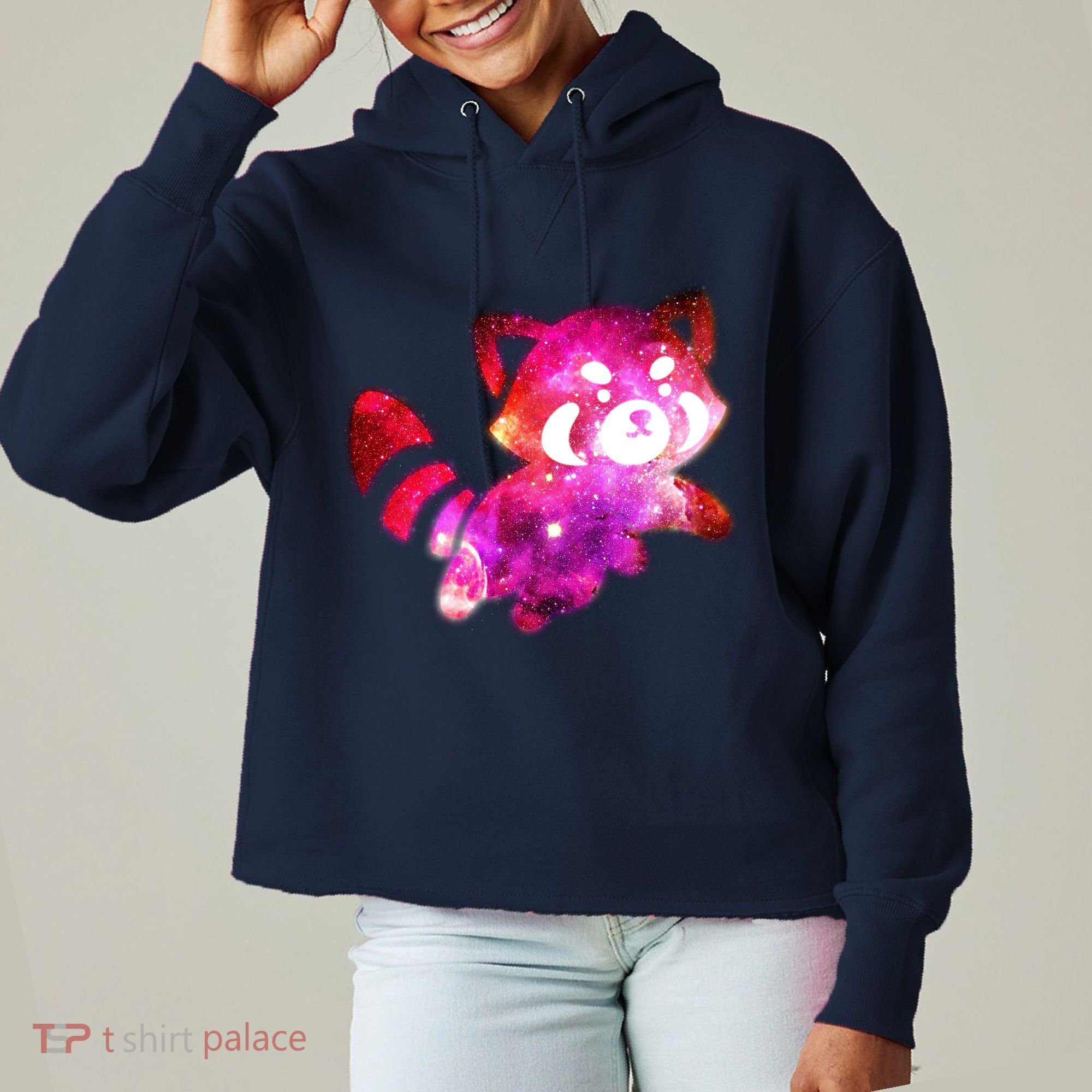Funny Cute Space Galaxy Red Panda Ladies Heavyweight Boxy Pullover Hoodie