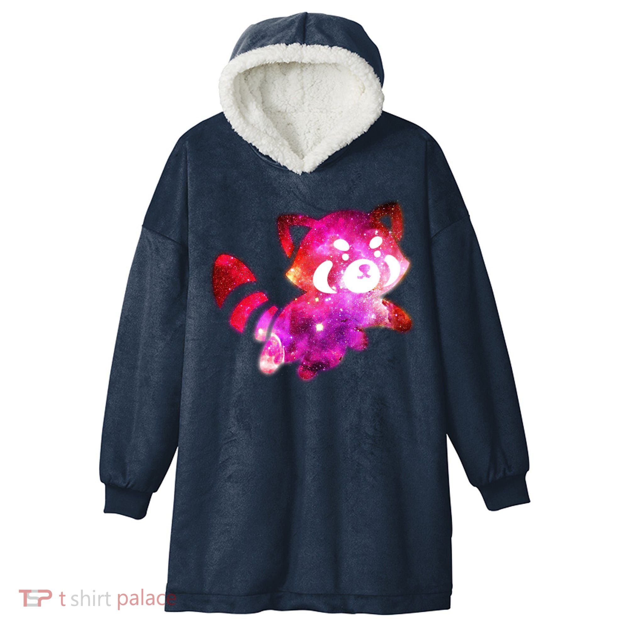 Funny Cute Space Galaxy Red Panda Hooded Wearable Blanket