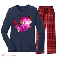 Funny Cute Space Galaxy Red Panda Women's Long Sleeve Flannel Pajama Set  thumb 0