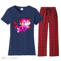 Funny Cute Space Galaxy Red Panda Women's Flannel Pajama Set thumb 0