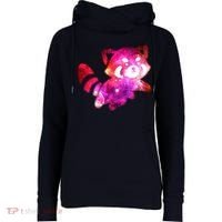 Funny Cute Space Galaxy Red Panda Womens Funnel Neck Pullover Hood thumb 0