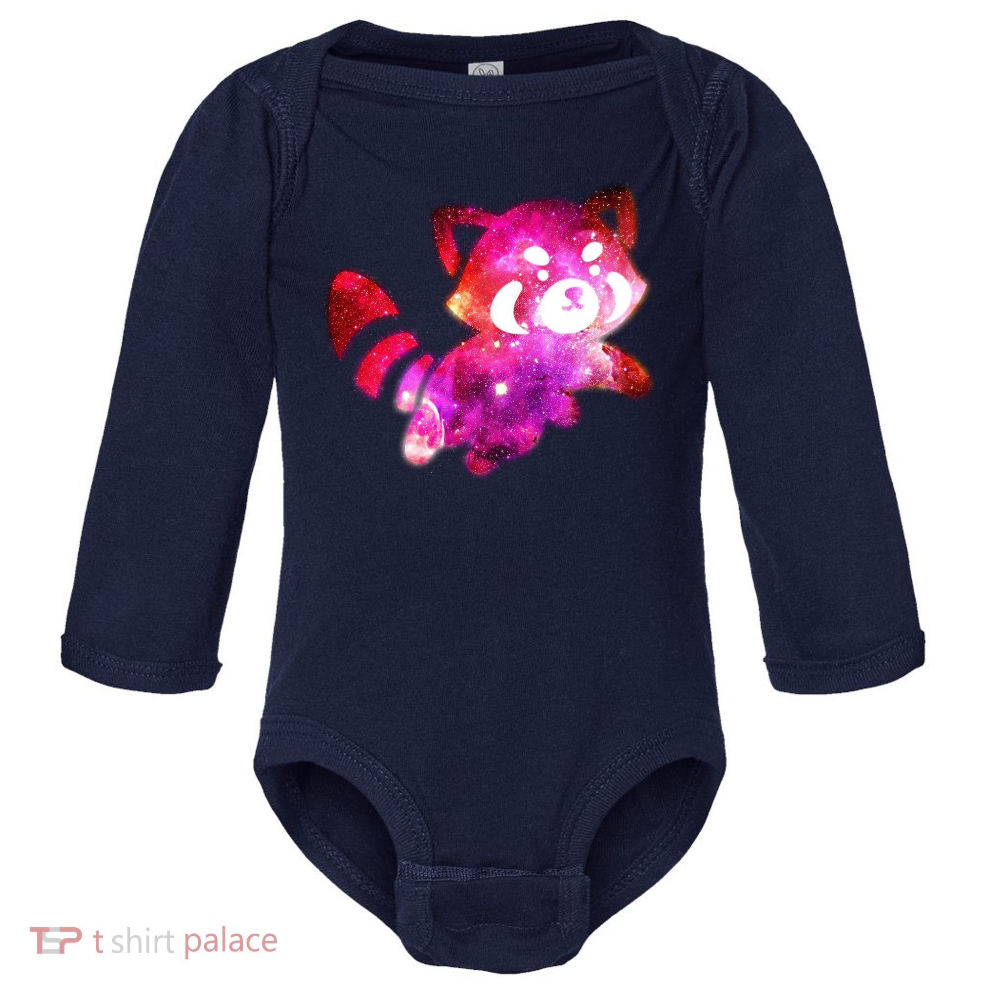 Funny Cute Space Galaxy Red Panda Baby Long Sleeve Bodysuit