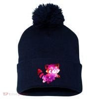 Funny Cute Space Galaxy Red Panda Pom Pom 12in Knit Beanie thumb 0