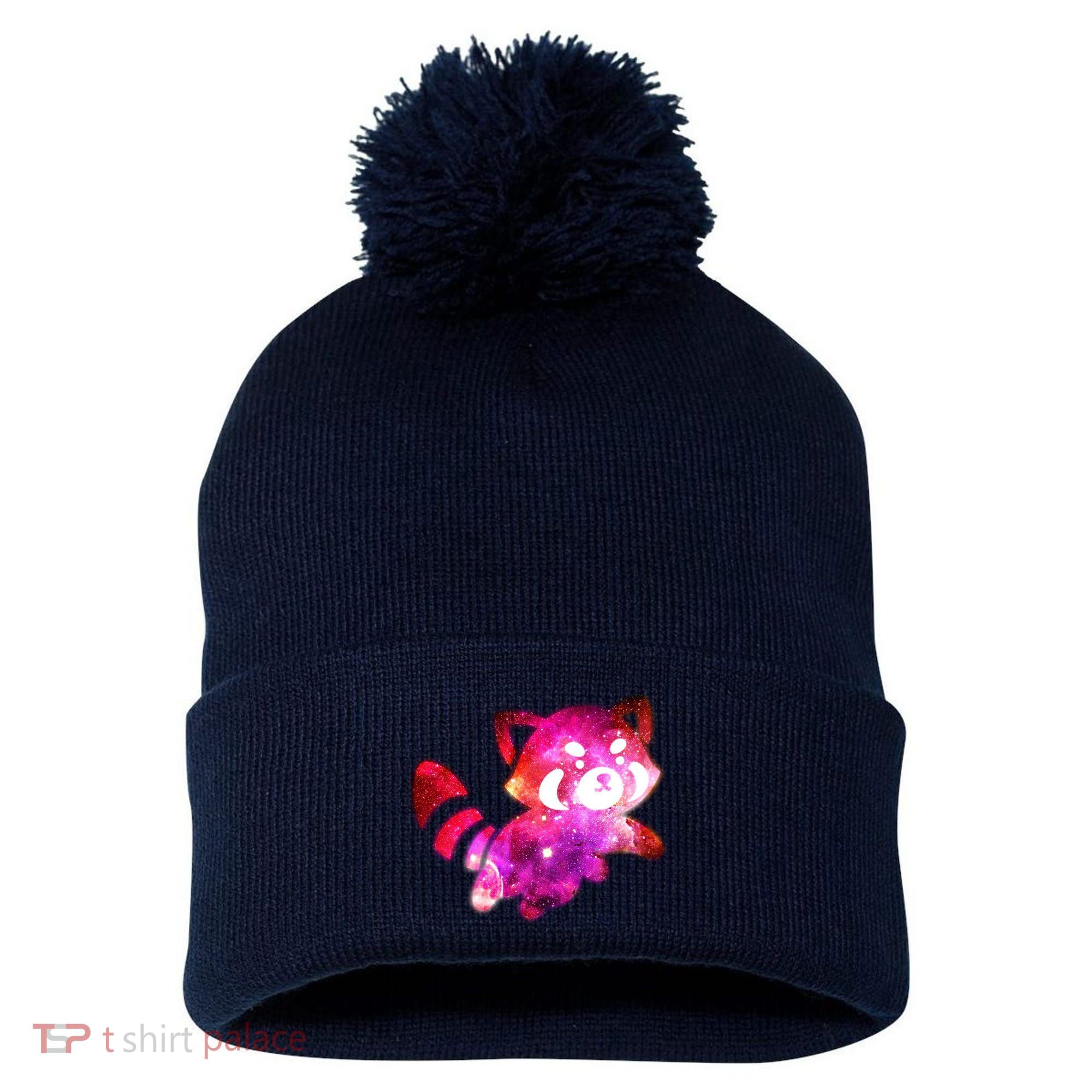Funny Cute Space Galaxy Red Panda Pom Pom 12in Knit Beanie
