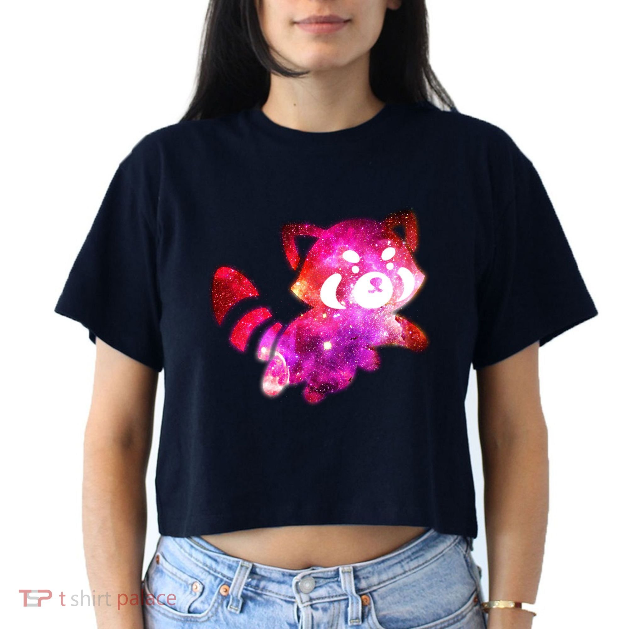 Funny Cute Space Galaxy Red Panda Women's Crop Top Tee