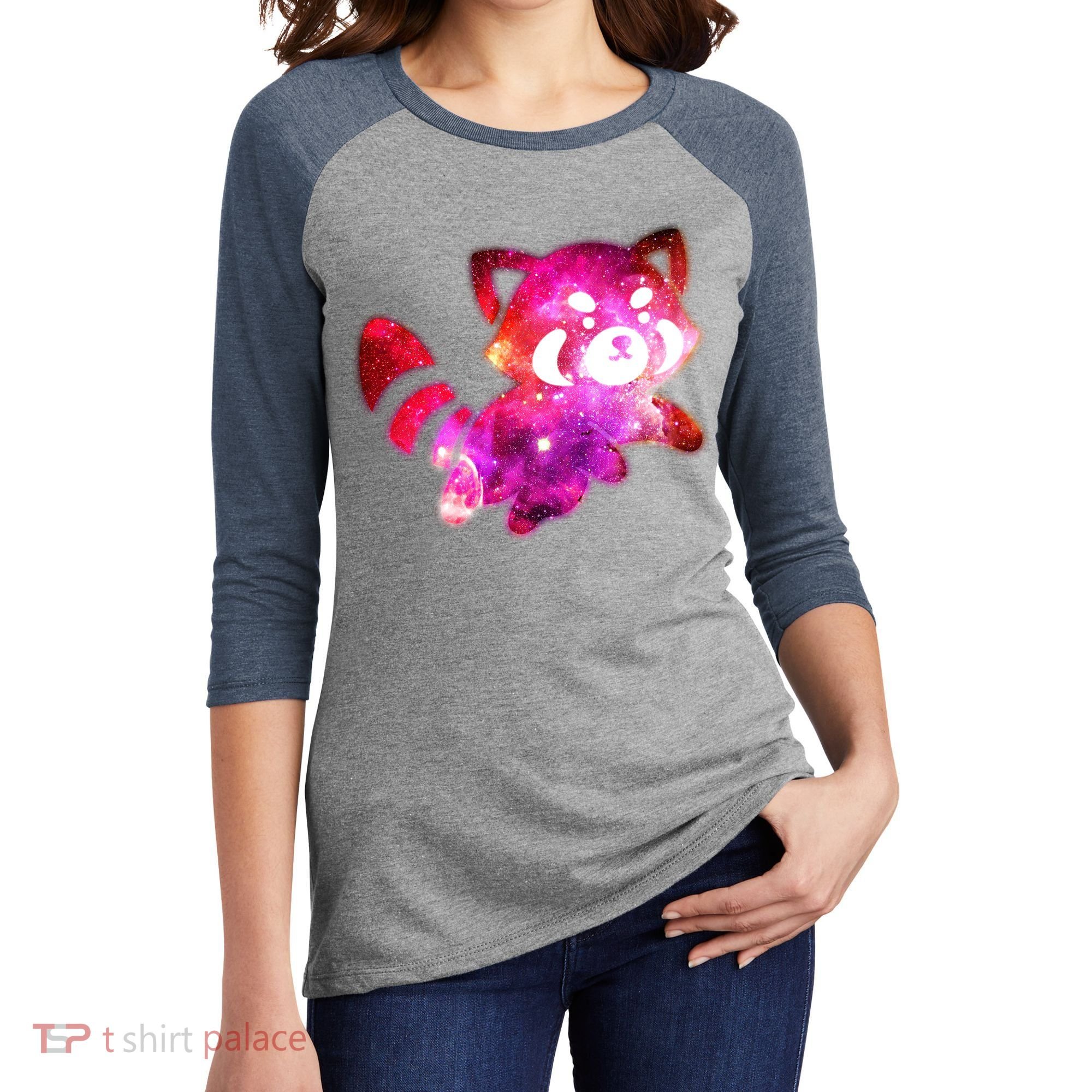 Funny Cute Space Galaxy Red Panda Women's Tri-Blend 3/4-Sleeve Raglan Shirt
