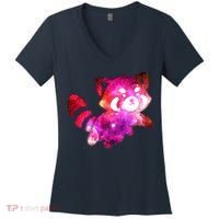 Funny Cute Space Galaxy Red Panda Women's V-Neck T-Shirt thumb 0