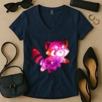 Funny Cute Space Galaxy Red Panda Women's V-Neck T-Shirt thumb 2