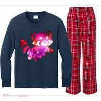 Funny Cute Space Galaxy Red Panda Kids Long Sleeve Plaid Pajama Set thumb 0