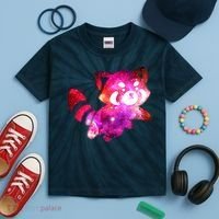 Funny Cute Space Galaxy Red Panda Kids Tie-Dye T-Shirt thumb 2