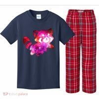 Funny Cute Space Galaxy Red Panda Kids Plaid Pajama Set thumb 0