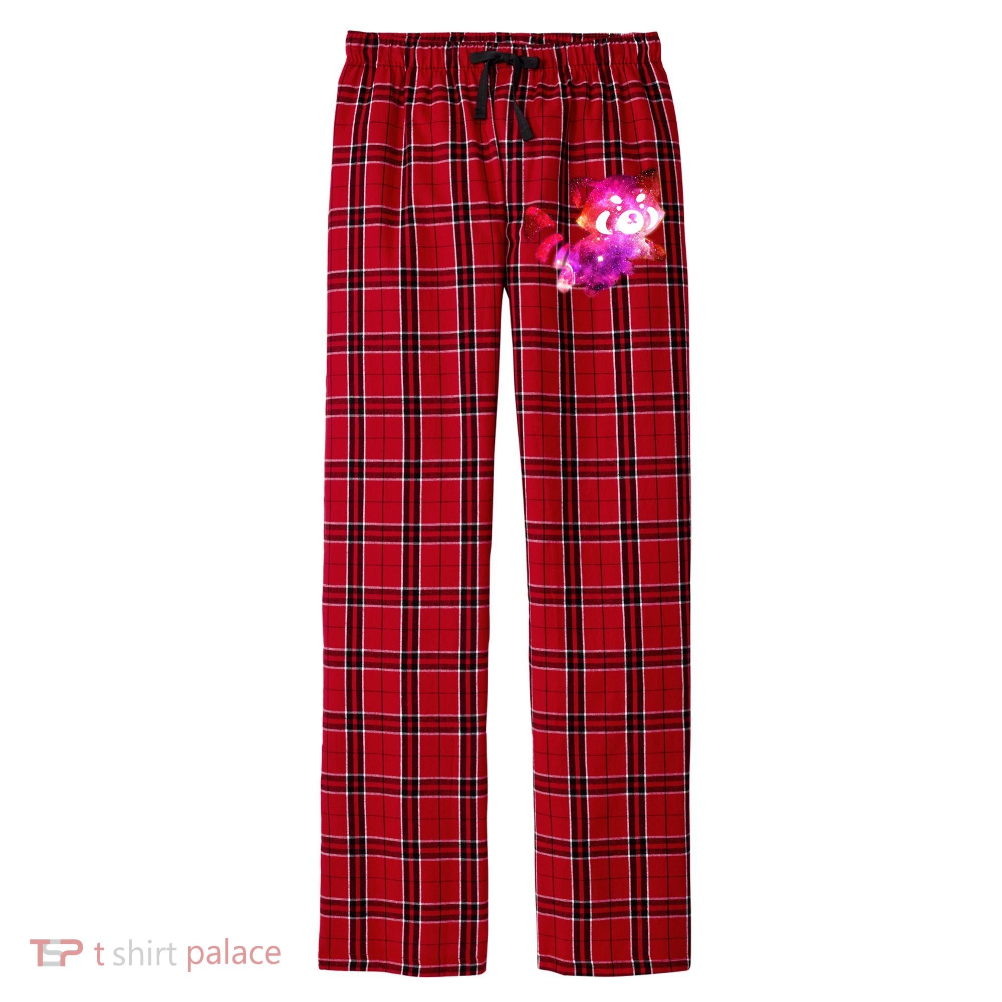 Funny Cute Space Galaxy Red Panda Men's Flannel Plaid Pajama Pants