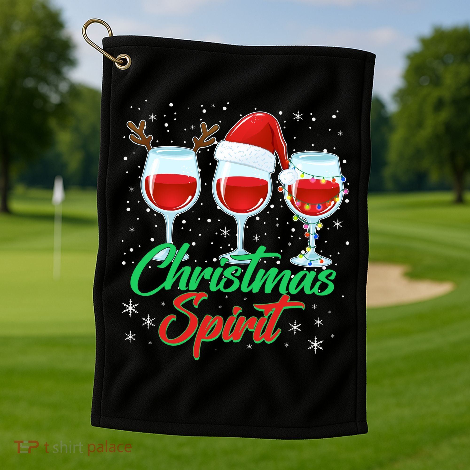 Funny Christmas Spirit Wine Lover Golf Towel