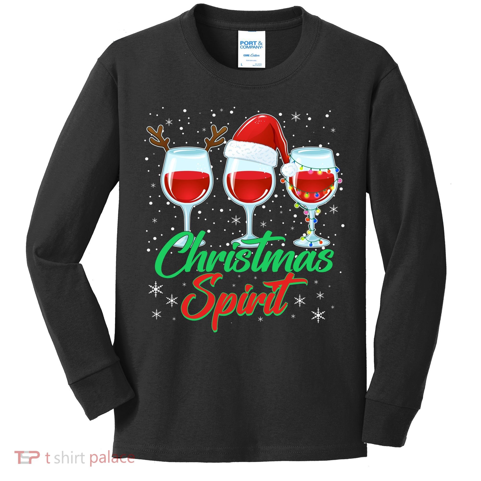 Funny Christmas Spirit Wine Lover Kids Long Sleeve Shirt