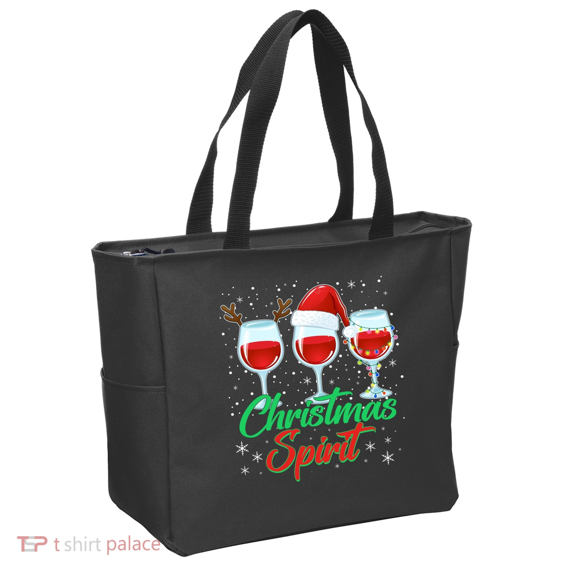 Funny Christmas Spirit Wine Lover Tote Bag