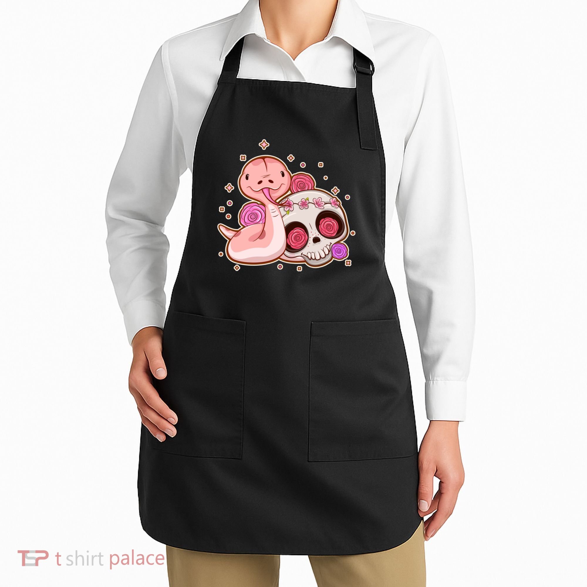 Funny Cute Snake and Flower Skull Apron