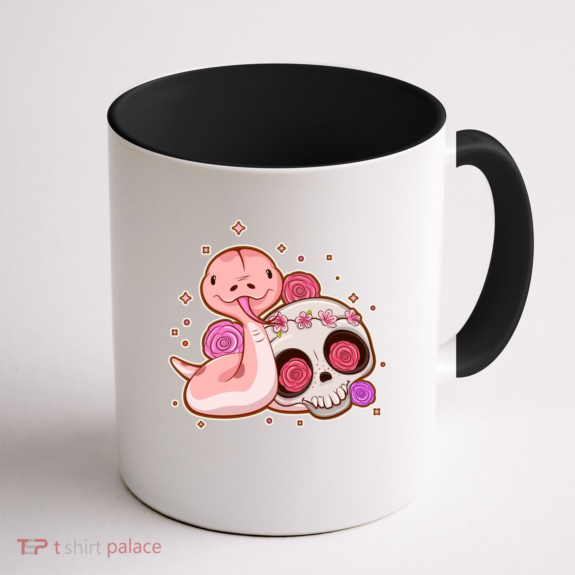 Funny Cute Snake and Flower Skull Coffee Mug