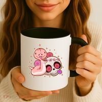 Funny Cute Snake and Flower Skull Coffee Mug thumb 3