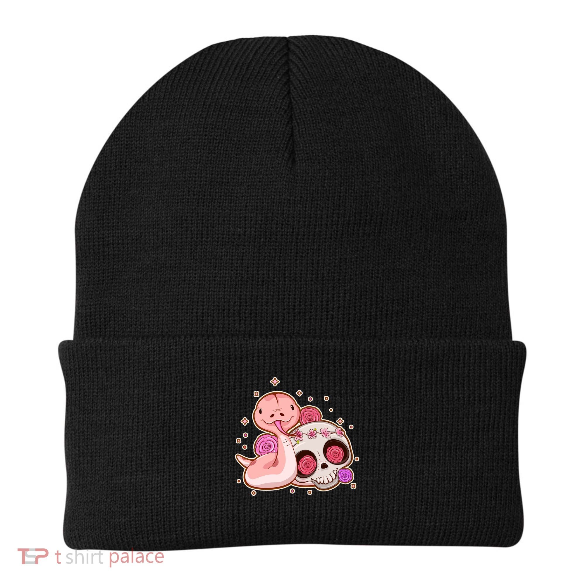 Funny Cute Snake and Flower Skull Beanie