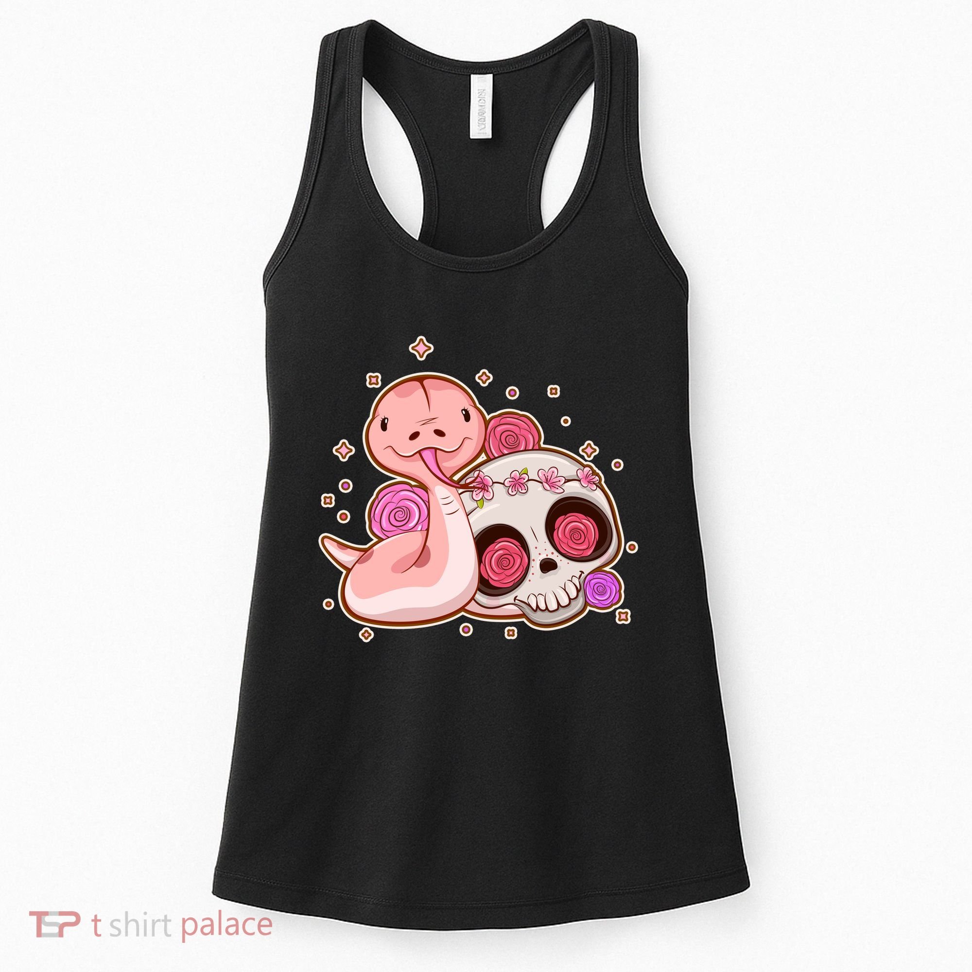 Funny Cute Snake and Flower Skull Women's Tank Top