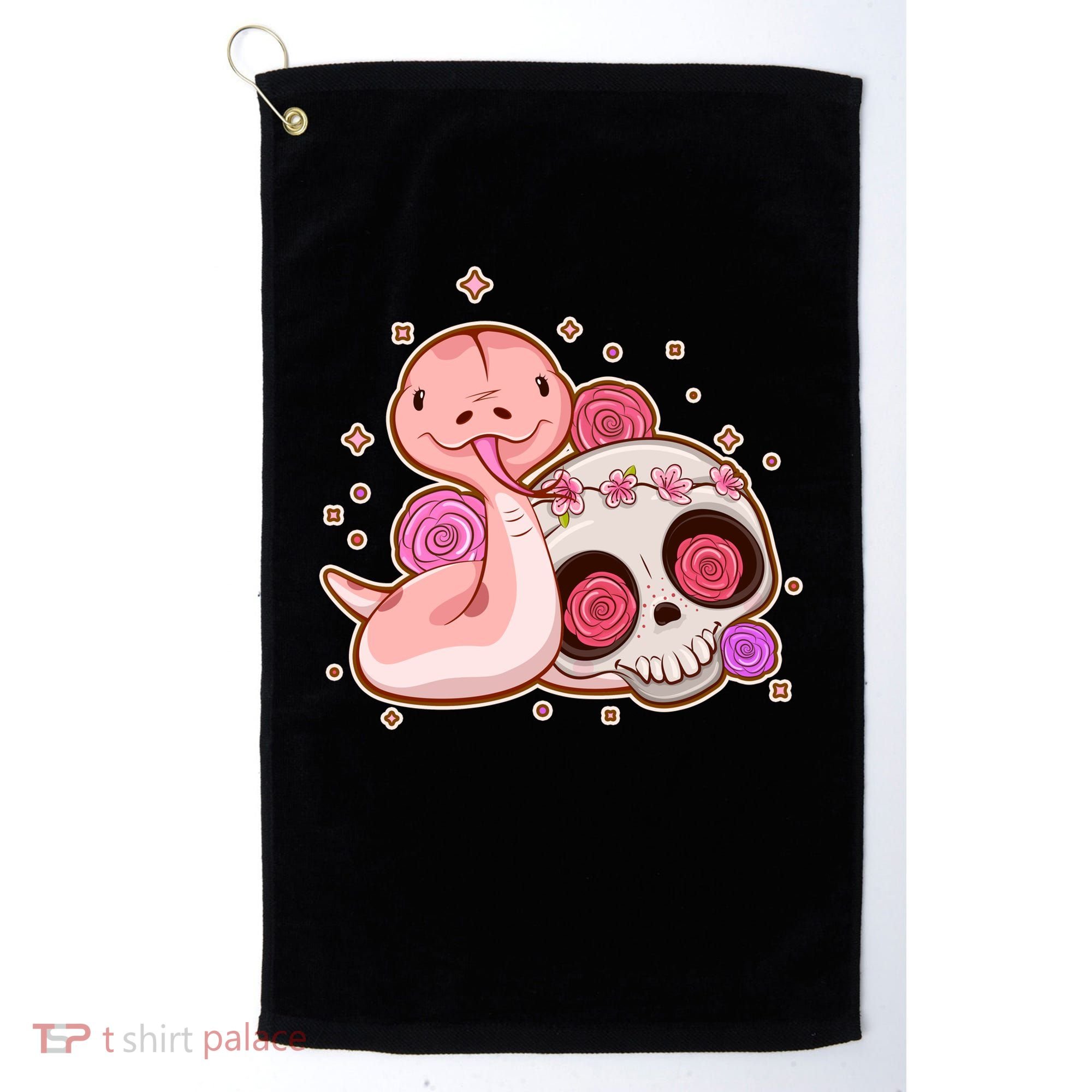 Funny Cute Snake and Flower Skull Golf Towel