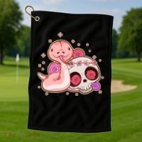 Funny Cute Snake and Flower Skull Golf Towel thumb 1