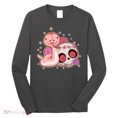Funny Cute Snake and Flower Skull Long Sleeve Shirt