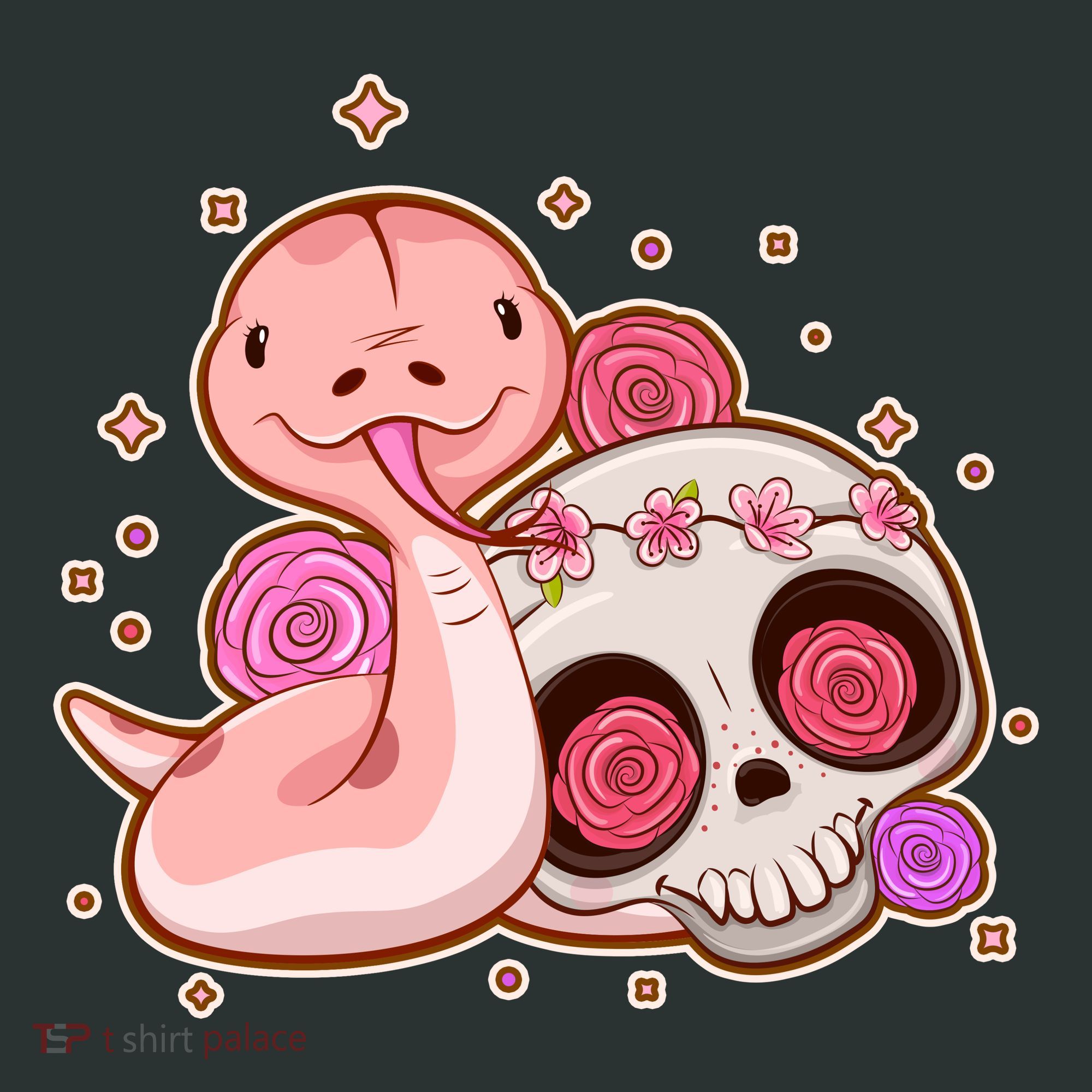 Funny Cute Snake and Flower Skull Long Sleeve Shirt