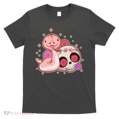 Funny Cute Snake and Flower Skull T-Shirt
