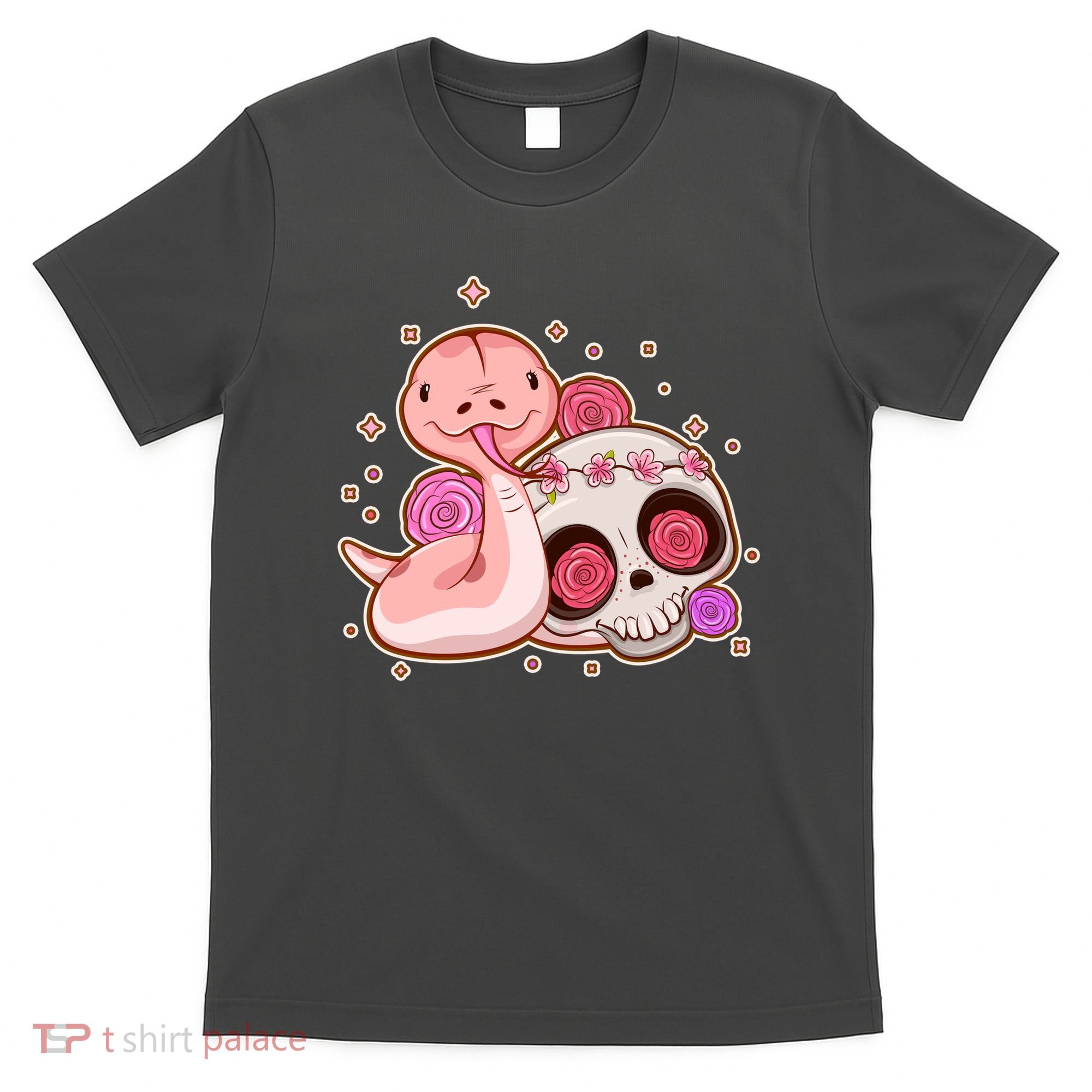 Funny Cute Snake and Flower Skull T-Shirt