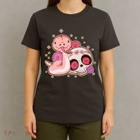Funny Cute Snake and Flower Skull T-Shirt thumb 4