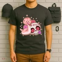 Funny Cute Snake and Flower Skull T-Shirt thumb 6