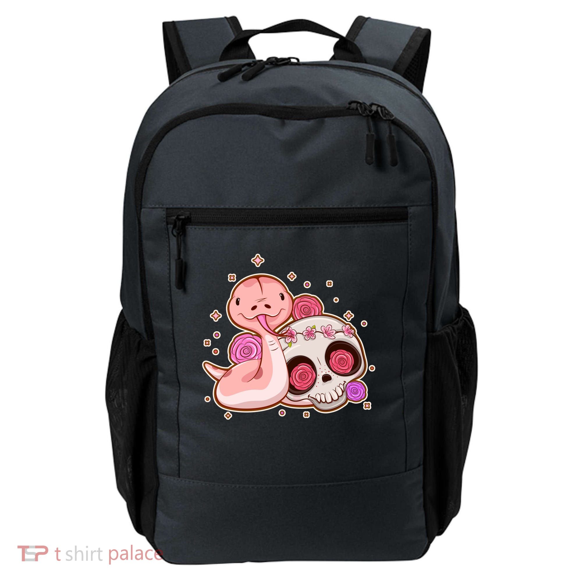 Funny Cute Snake and Flower Skull Backpack