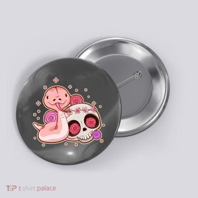 Funny Cute Snake and Flower Skull Button