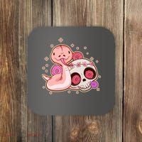 Funny Cute Snake and Flower Skull Coaster thumb 0