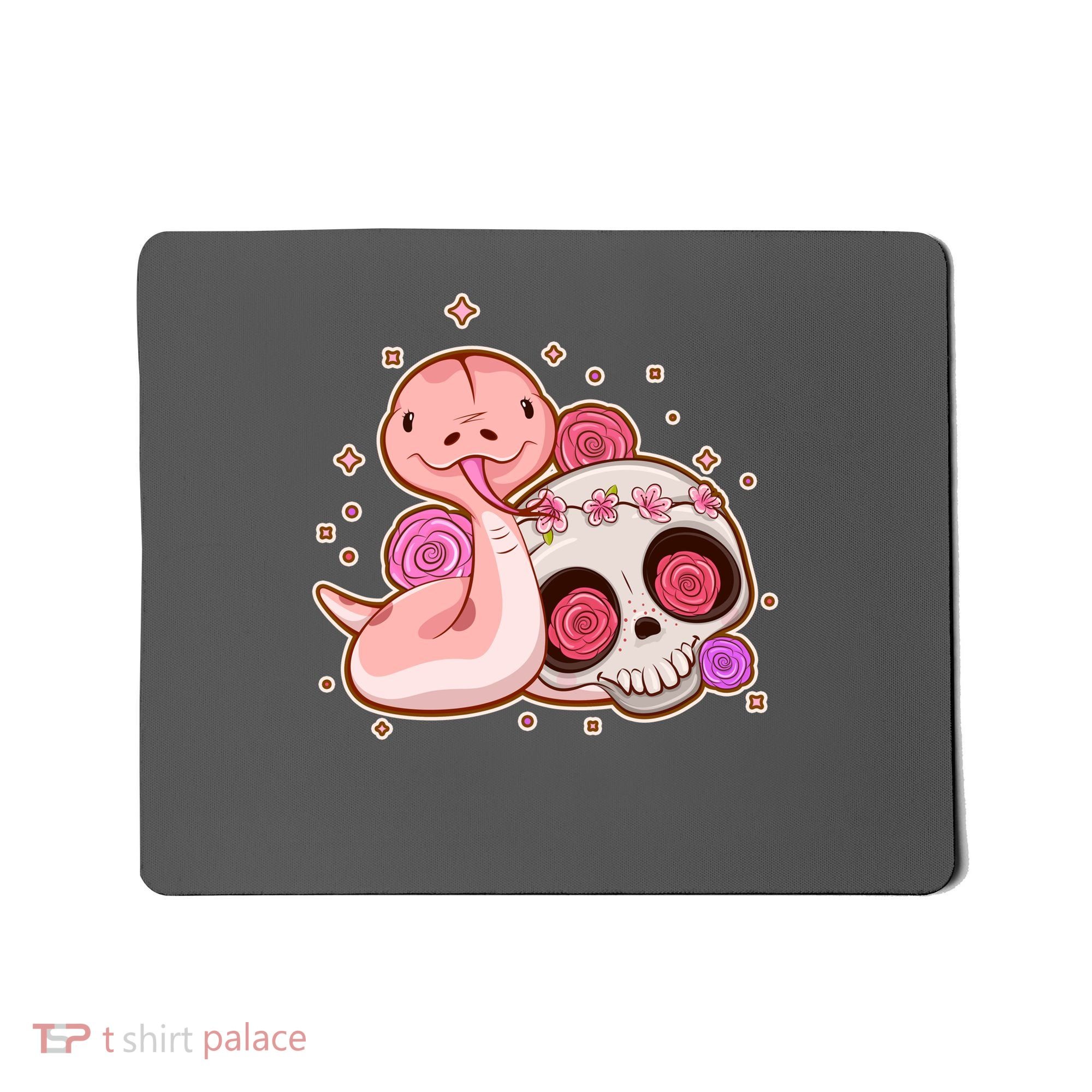 Funny Cute Snake and Flower Skull Mousepad