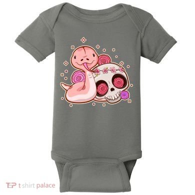 Funny Cute Snake and Flower Skull Baby Bodysuit