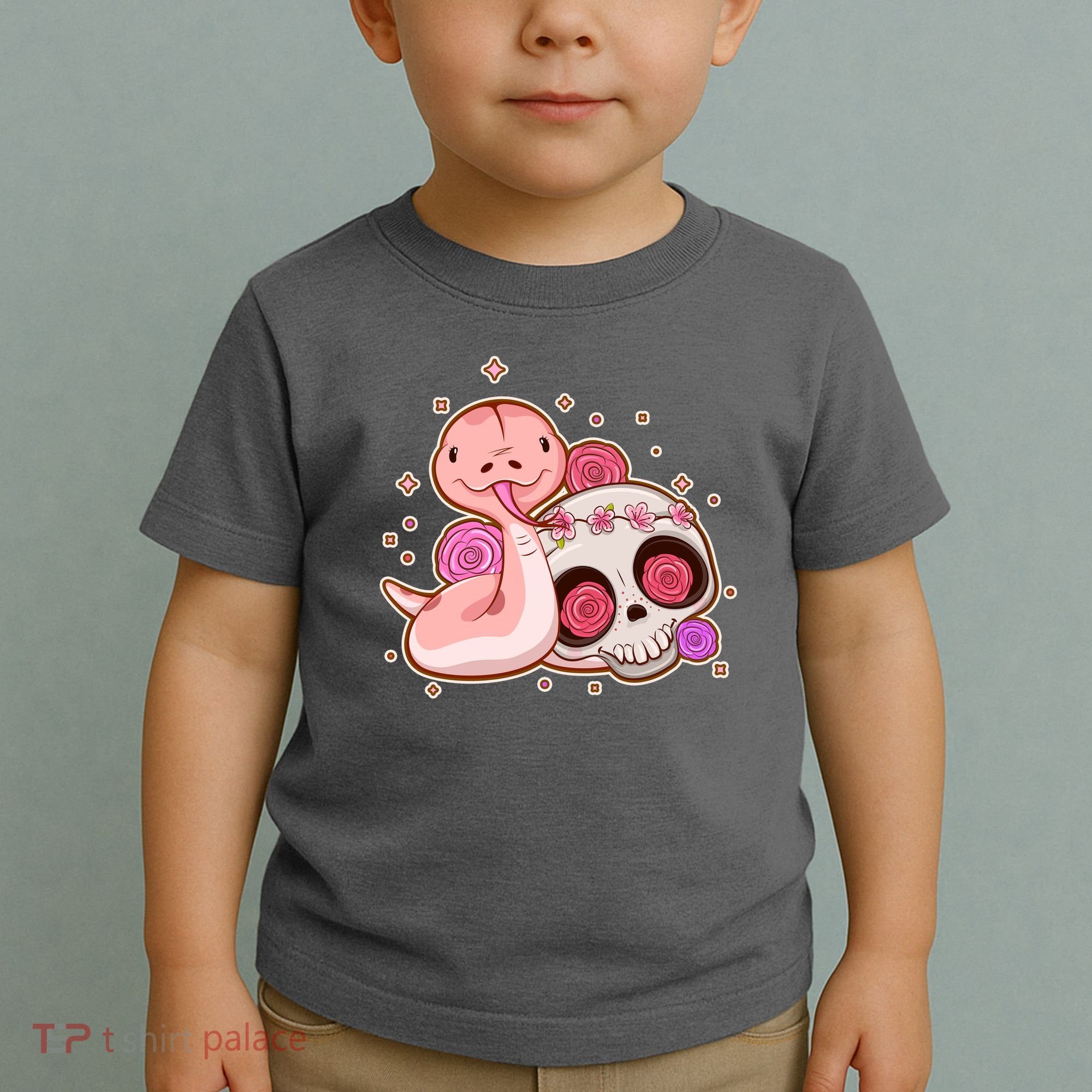 Funny Cute Snake and Flower Skull Toddler T-Shirt