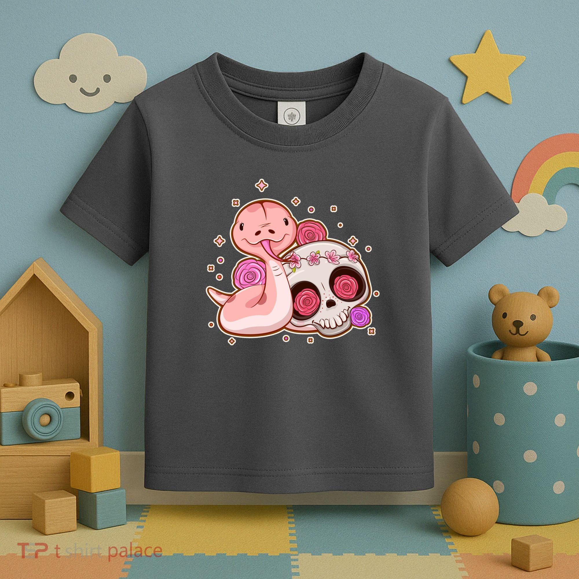 Funny Cute Snake and Flower Skull Toddler T-Shirt
