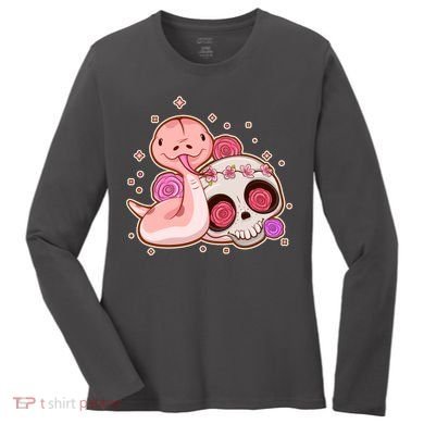 Funny Cute Snake and Flower Skull Women's Long Sleeve Shirt